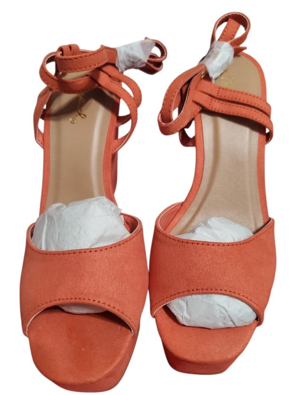 Qupid Shoe Strappy Wedge Sandals Open Toe Ash Coral Size 8 - Picture 6 of 11